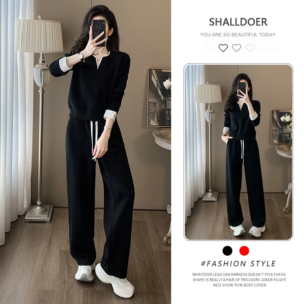 韩版时髦运动服套装女2026春秋新款显瘦撞色长袖卫衣阔腿裤两件套