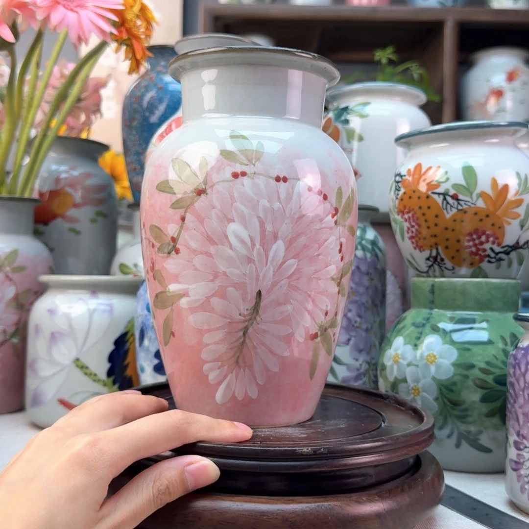 景德镇纯手绘陶瓷花瓶无孔