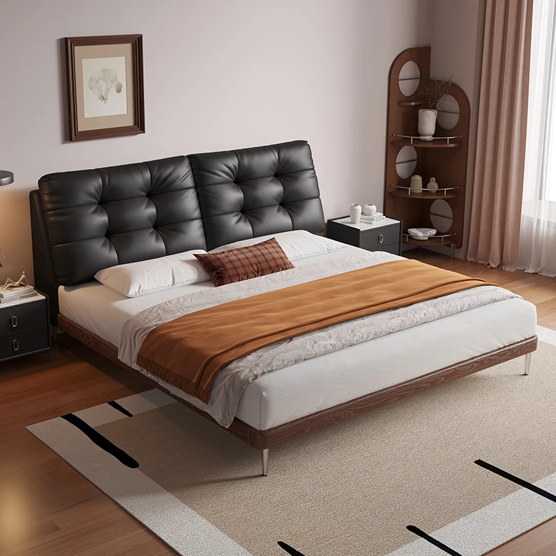 棉花糖中古风主卧意式极简真皮床1.5米家用现代1.8米双人床婚床