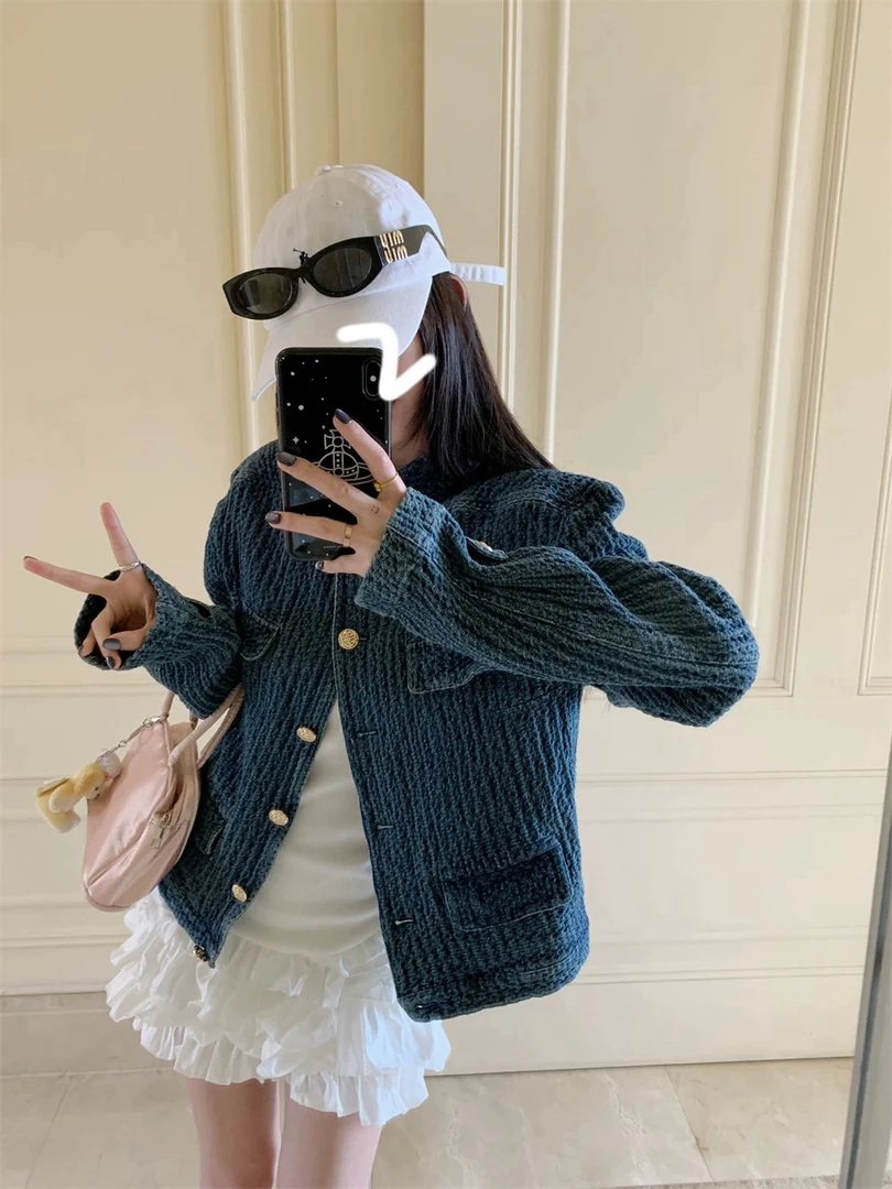 「小吴家」早秋新款牛仔外套女复古百搭2025新款小香风立领外穿上衣