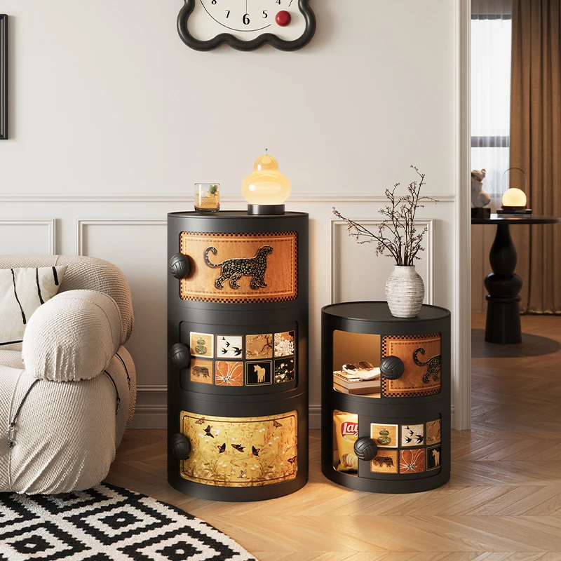 美世达卧室床头柜客厅家用2025新款网红多层收纳柜中古风置物柜子