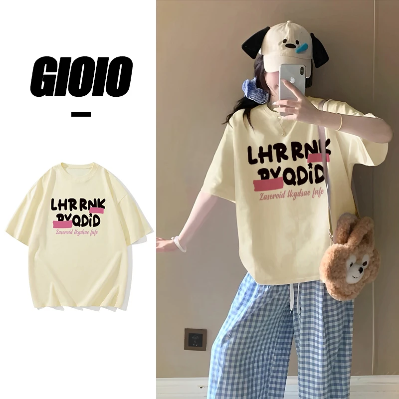 FNFE夏季美式复古纯棉短袖女oversize设计感小众宽松T恤潮流印花