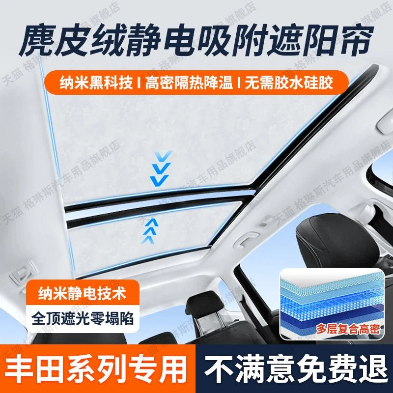 适用于丰田锋兰达/凯美瑞遮阳帘天窗麂皮绒静电荣放/亚洲龙防晒