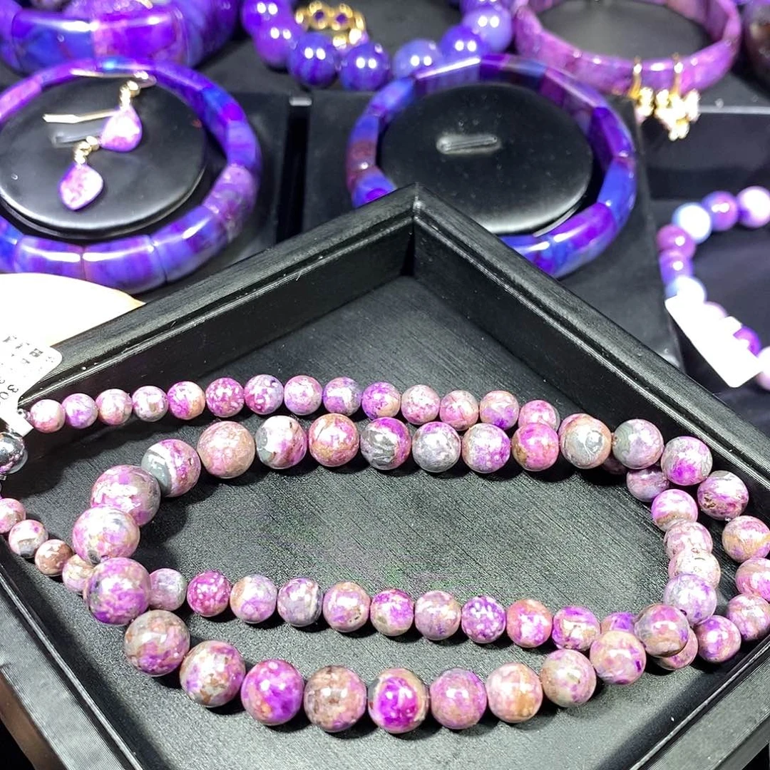苏纪石（舒俱来）未镶嵌南非舒俱来泥地樱花圆珠塔链
