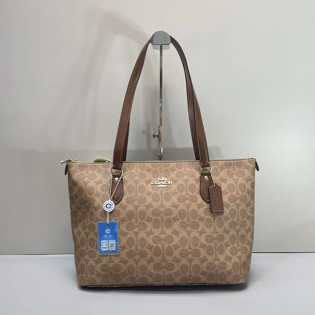 99新 COACH/蔻驰 小林/棕拼老花新款托特包35*25*13cmB040915