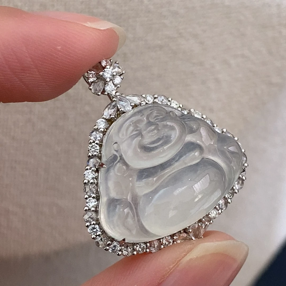 翡翠颈饰18K金镶嵌天然缅甸A货翡翠