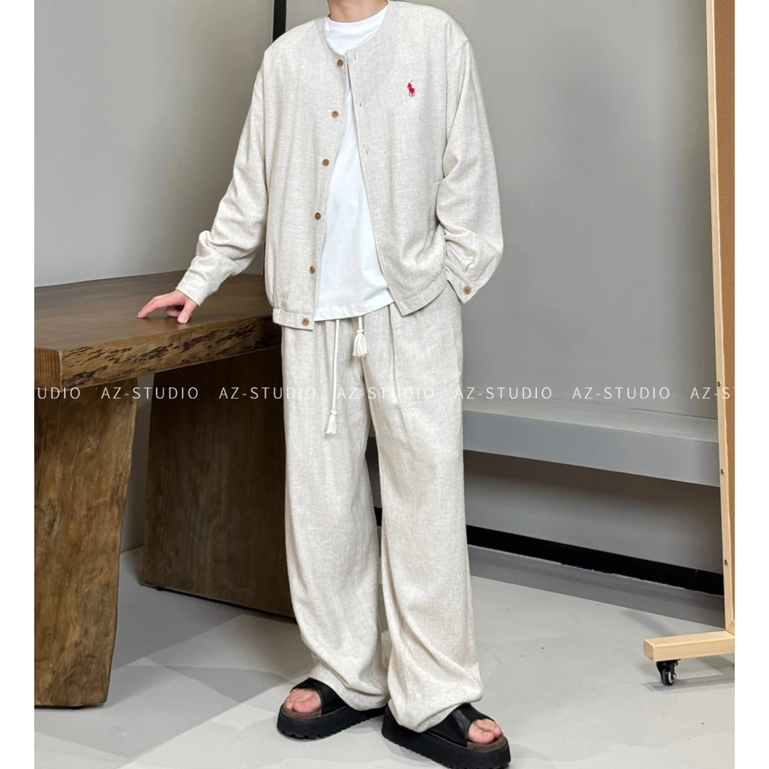 “France诺曼底雨露麻” 阿泽秋季新款休闲男女亚麻裤子 F1563