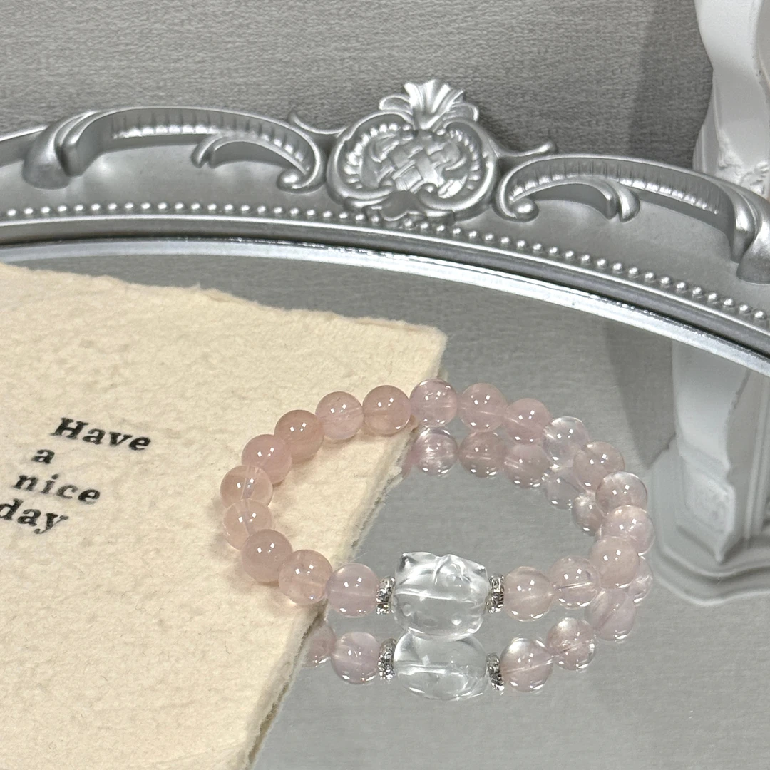 《淡粉Kt》粉水晶白水晶手串
