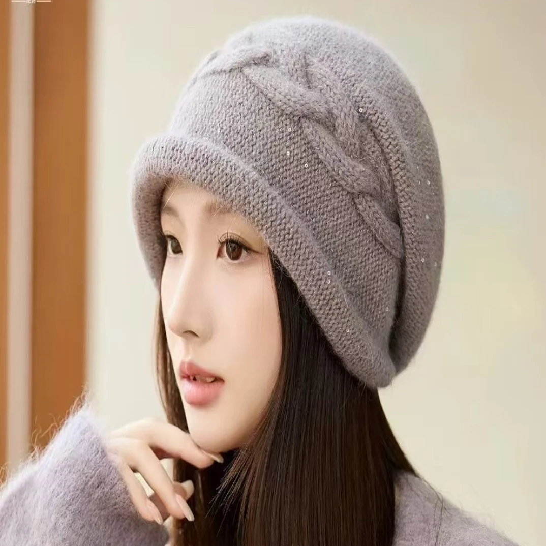 高品质针织堆堆帽子女士秋冬季保暖百搭显脸小护耳冷帽毛线