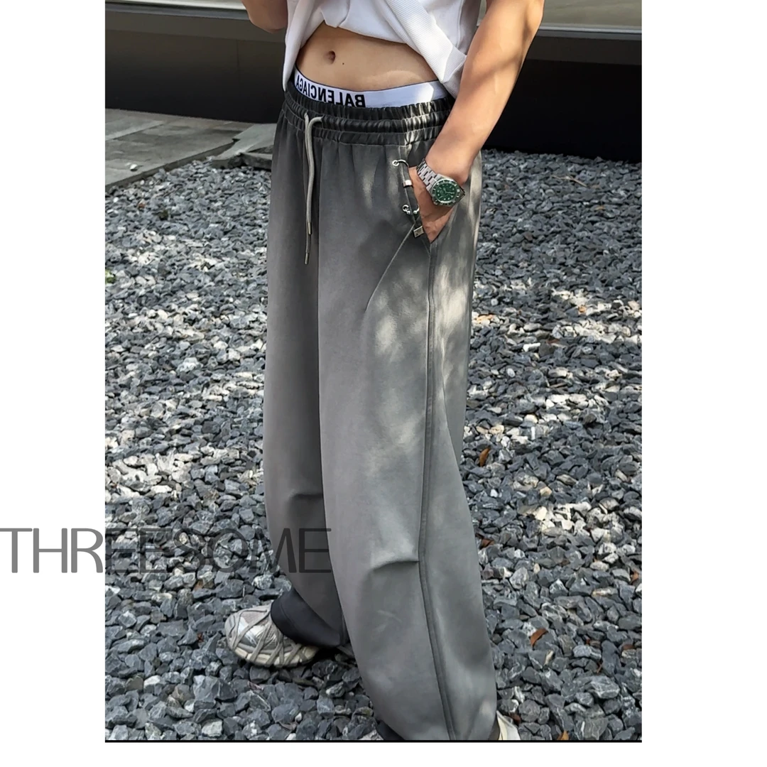 MBM-2[渐变扎染]秋季巴子金属扣做旧灰长裤男款宽松