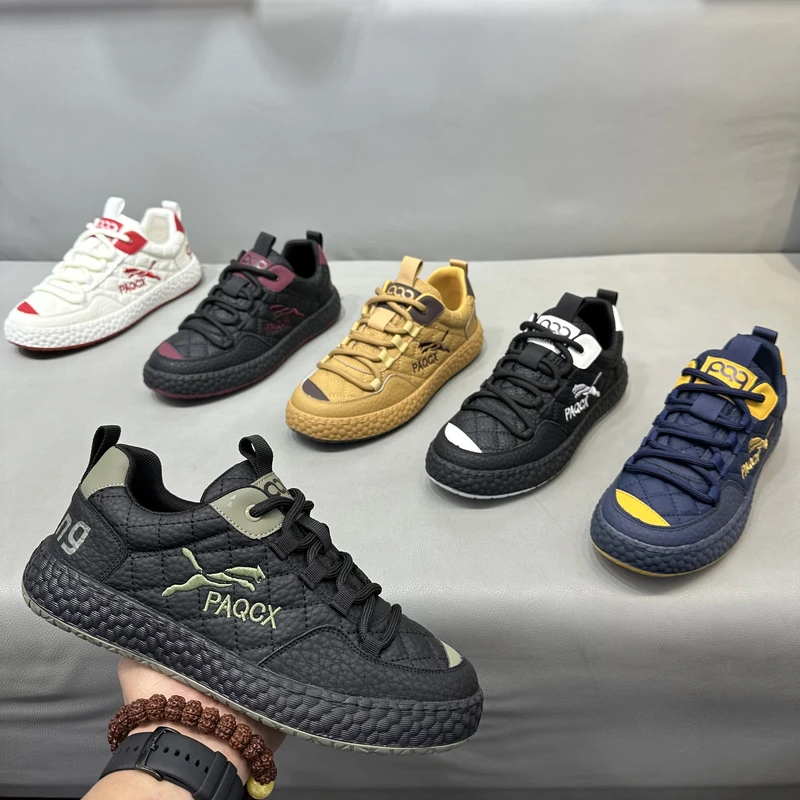 2026新款低帮拼接系带板鞋运动休闲鞋舒适防滑软底潮流百搭男鞋