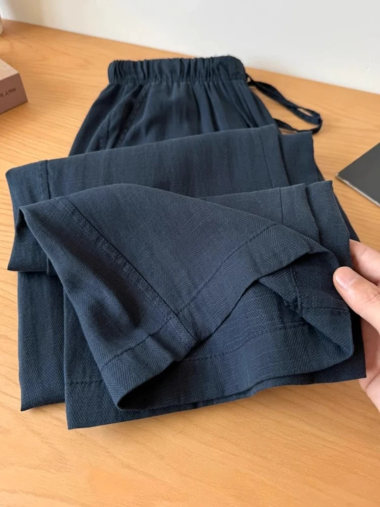 2025夏季薄款胖妹妹遮肚显瘦梨形身材直筒冰丝阔腿裤休闲裤女