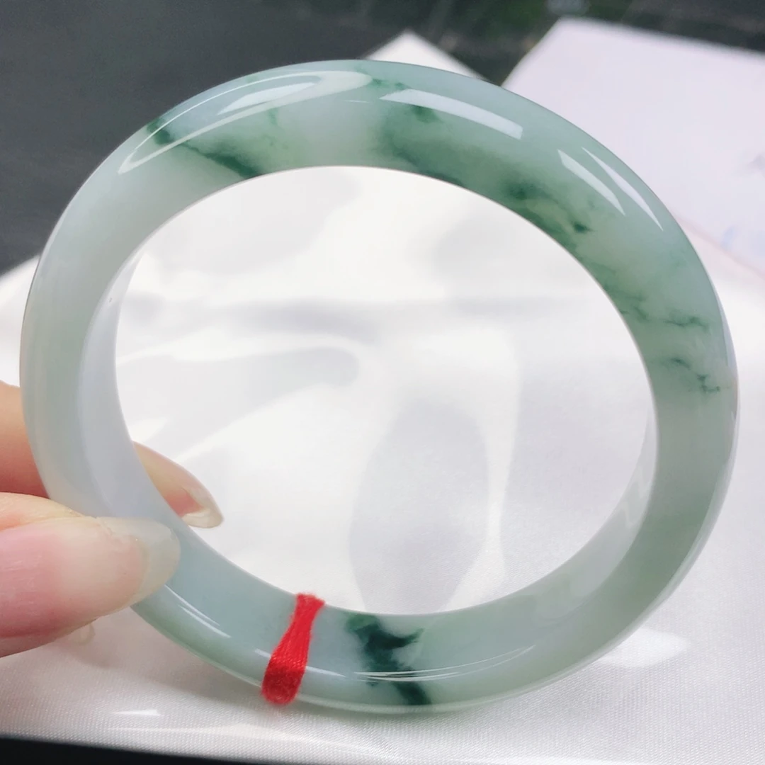 翡翠未镶嵌手镯翡翠57.7细腻飘蓝花正圈