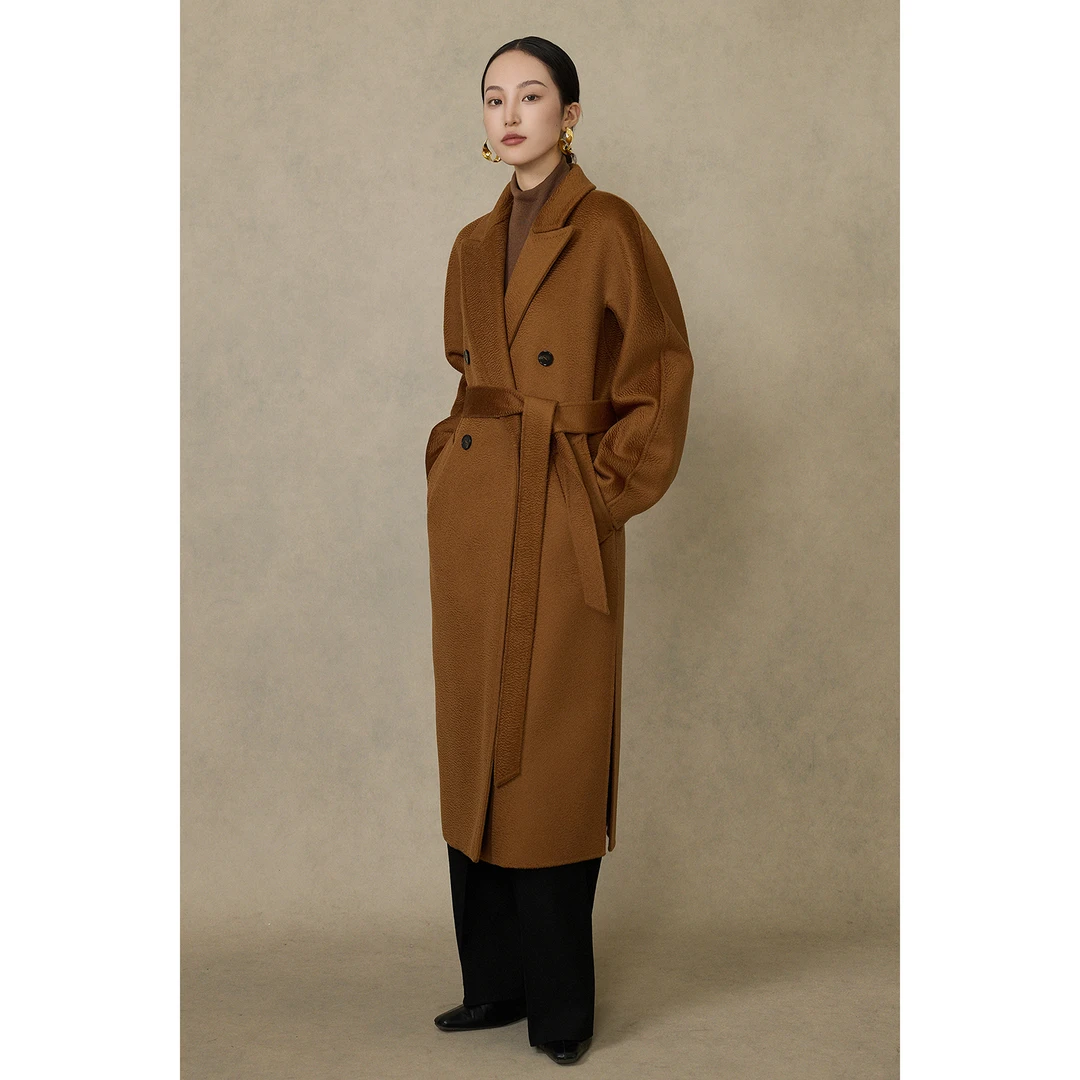 【CRANE】MAX同款30羊绒selina加厚戗驳领双面水波纹羊绒大衣经典