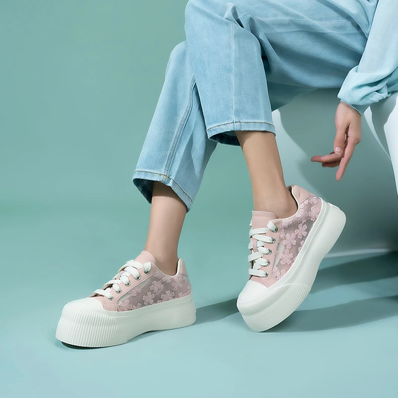 镂空时尚深口时尚休闲鞋防滑板鞋厚底蕾丝透气薄款1788