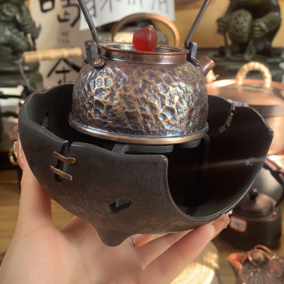 少***玄铸铁钵➕小铜壶石头纹紫竹提梁