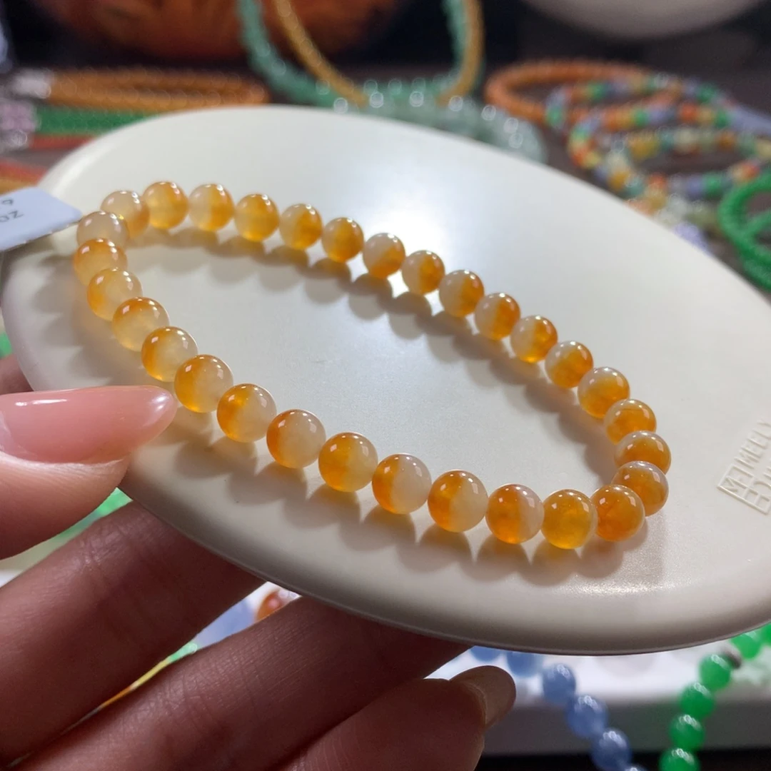 翡翠未镶嵌手链胶润鸡油黄聚宝盆色系卡6