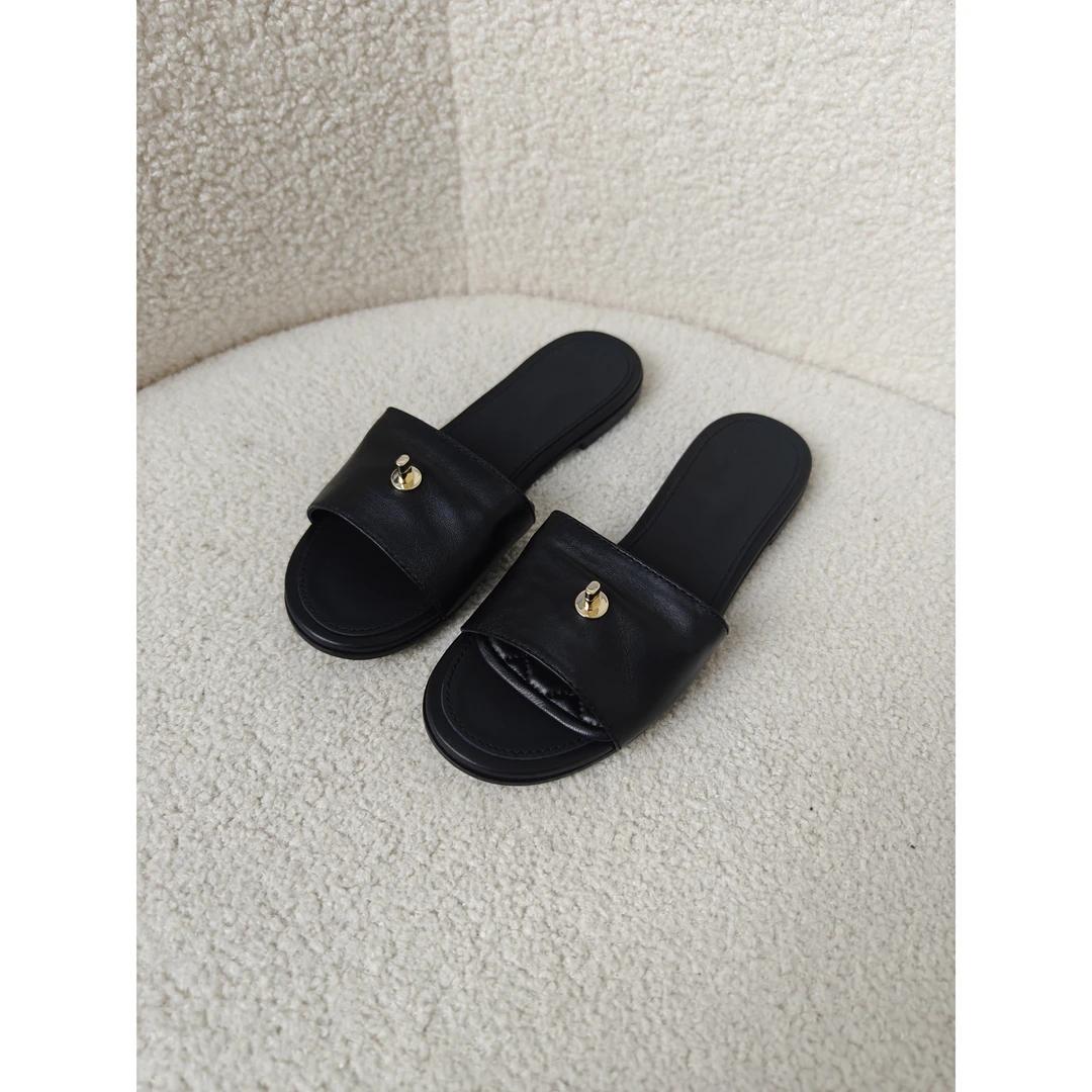 老王甄选 夏季新款 极简休闲真皮大底女士拖鞋