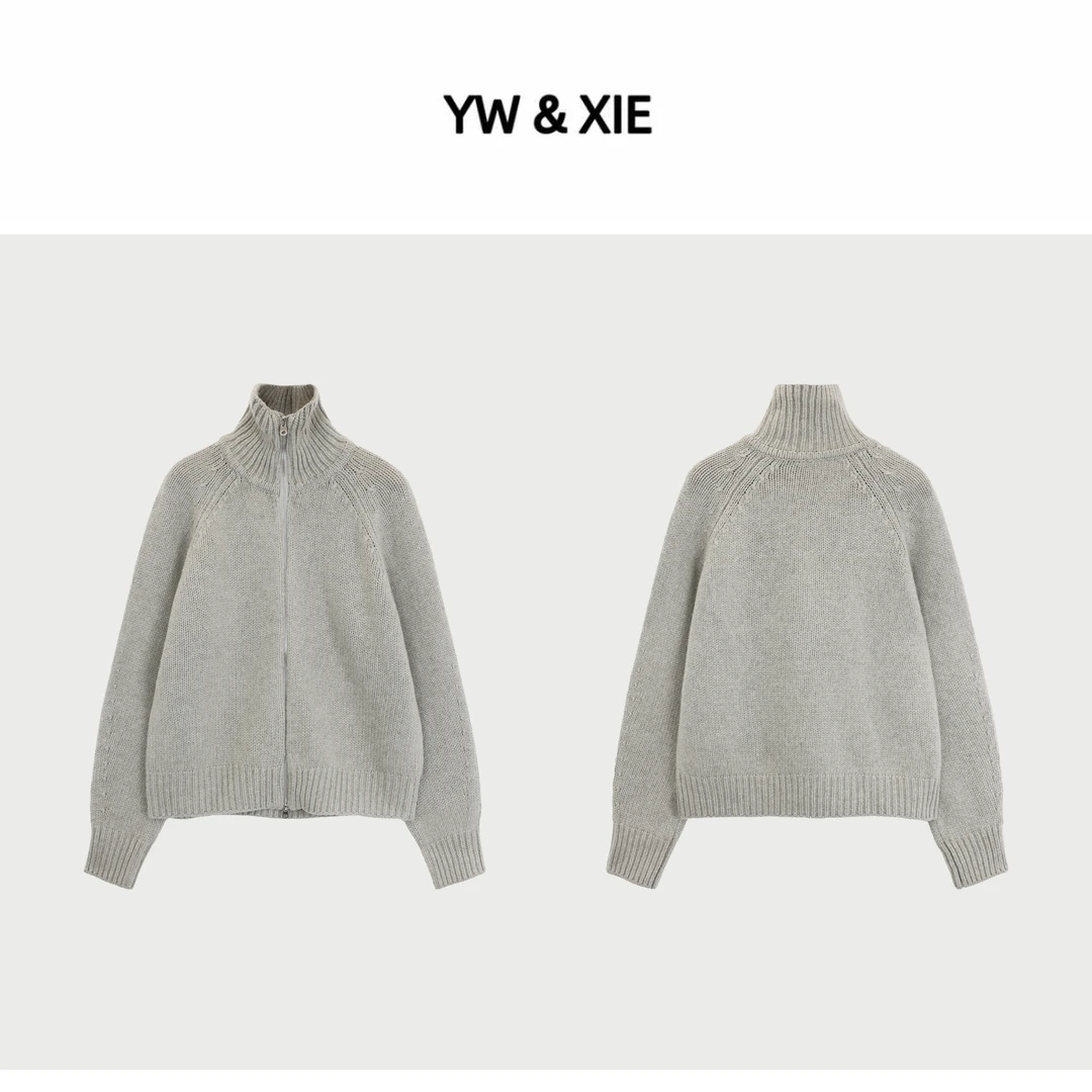 YW&XIE<950300> 100绵羊毛 高领宽松型羊绒衫纯色高领针织衫