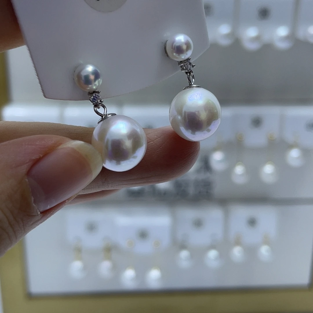 耳饰银S925镶嵌淡水珍珠
