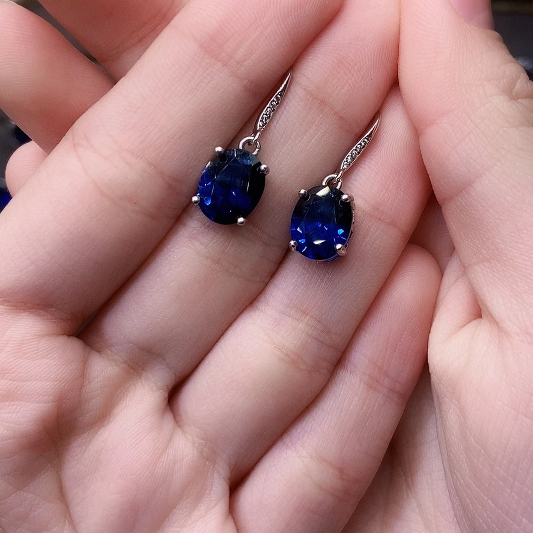 蓝宝石耳饰银S925镶嵌