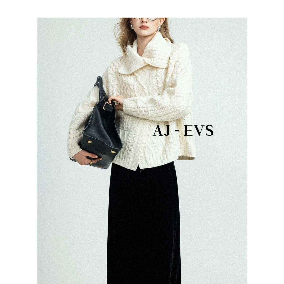 AJ-EVS【气质女神·重磅羊绒羊毛重工编织外套毛衣】