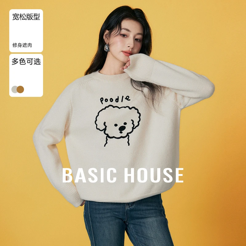 Basic House/百家好冬季洋气时尚百搭印花针织毛衣-B06245I6952