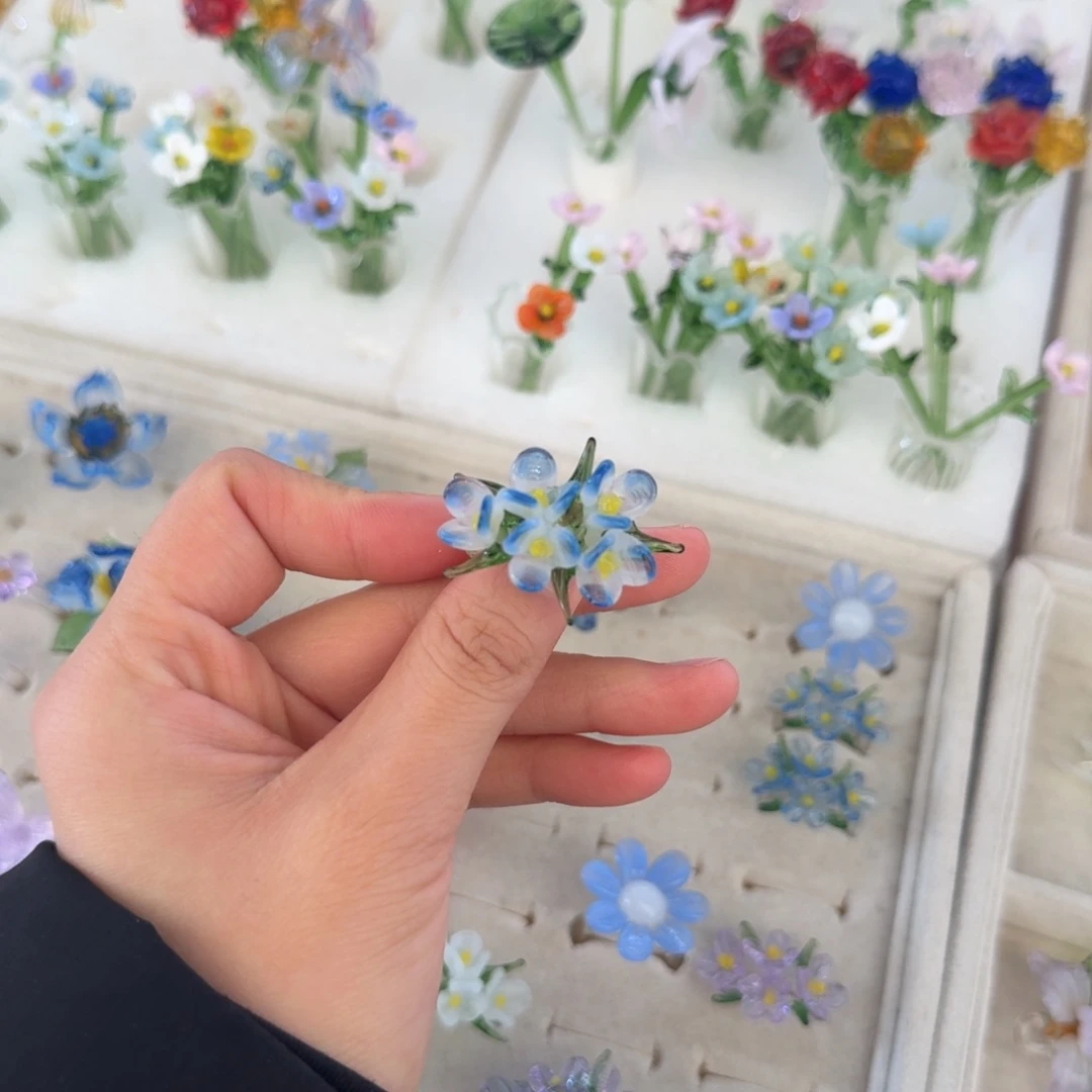 琉璃手工艺品五朵小花蓝色