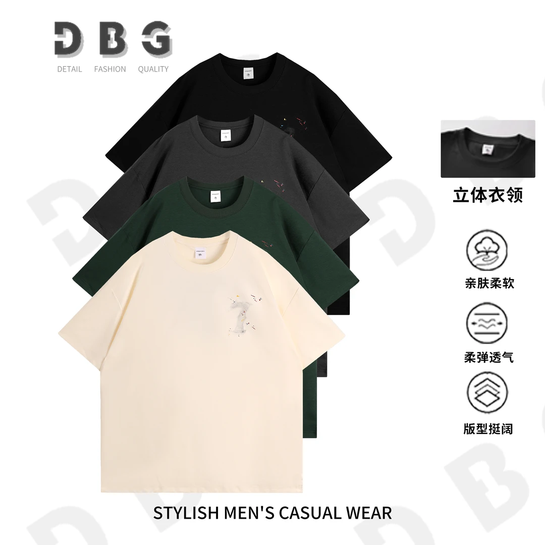 【幸运“7”】夏季百搭情侣款重工刺绣字母时尚短袖T恤67930*O