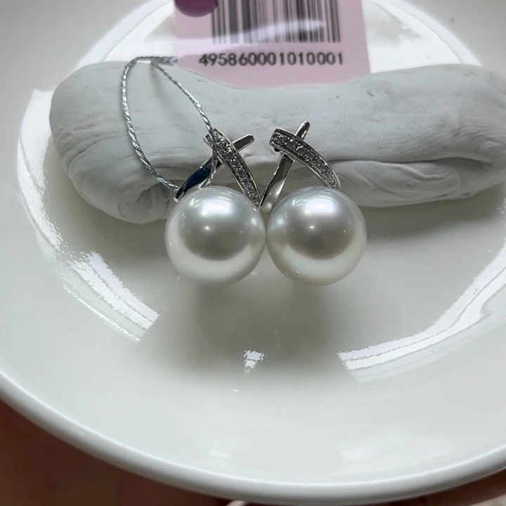 18K金镶嵌耳饰海水珍珠11-12mm138号