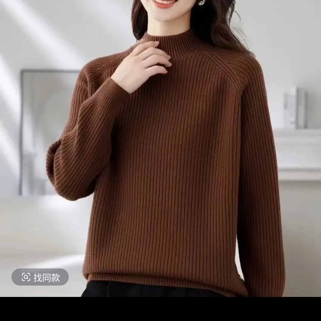 韩版半高领时尚毛衣秋冬加厚宽松高领毛