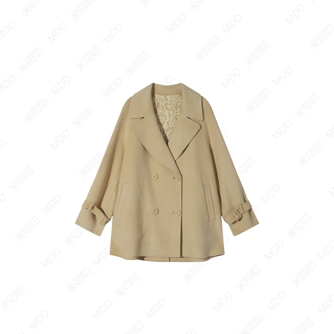 新款100羊毛双面呢包扣袖袢大衣64315