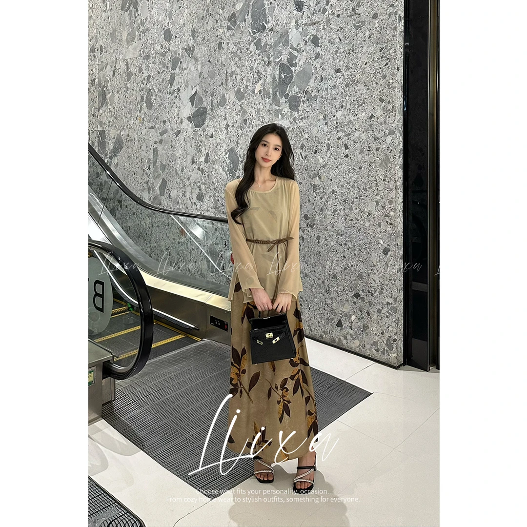 Liixu新款夏季树叶罩衫连衣裙时尚显气质轻奢女显瘦套装24TZ065