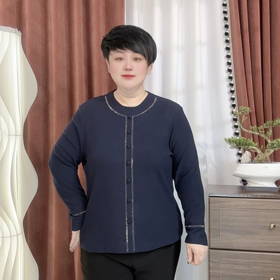 秋冬新款3209大码女装女修身型套头长袖圆领烫钻休闲百搭打底衫
