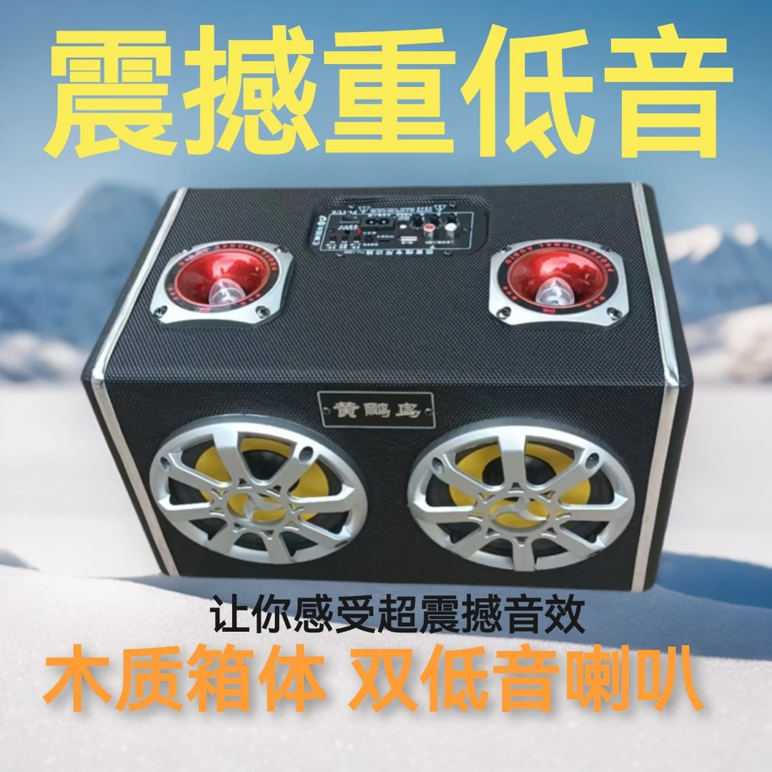 黄鹂鸟双5寸重低音车载家用蓝牙低音炮12V小车24V货车插卡电脑箱