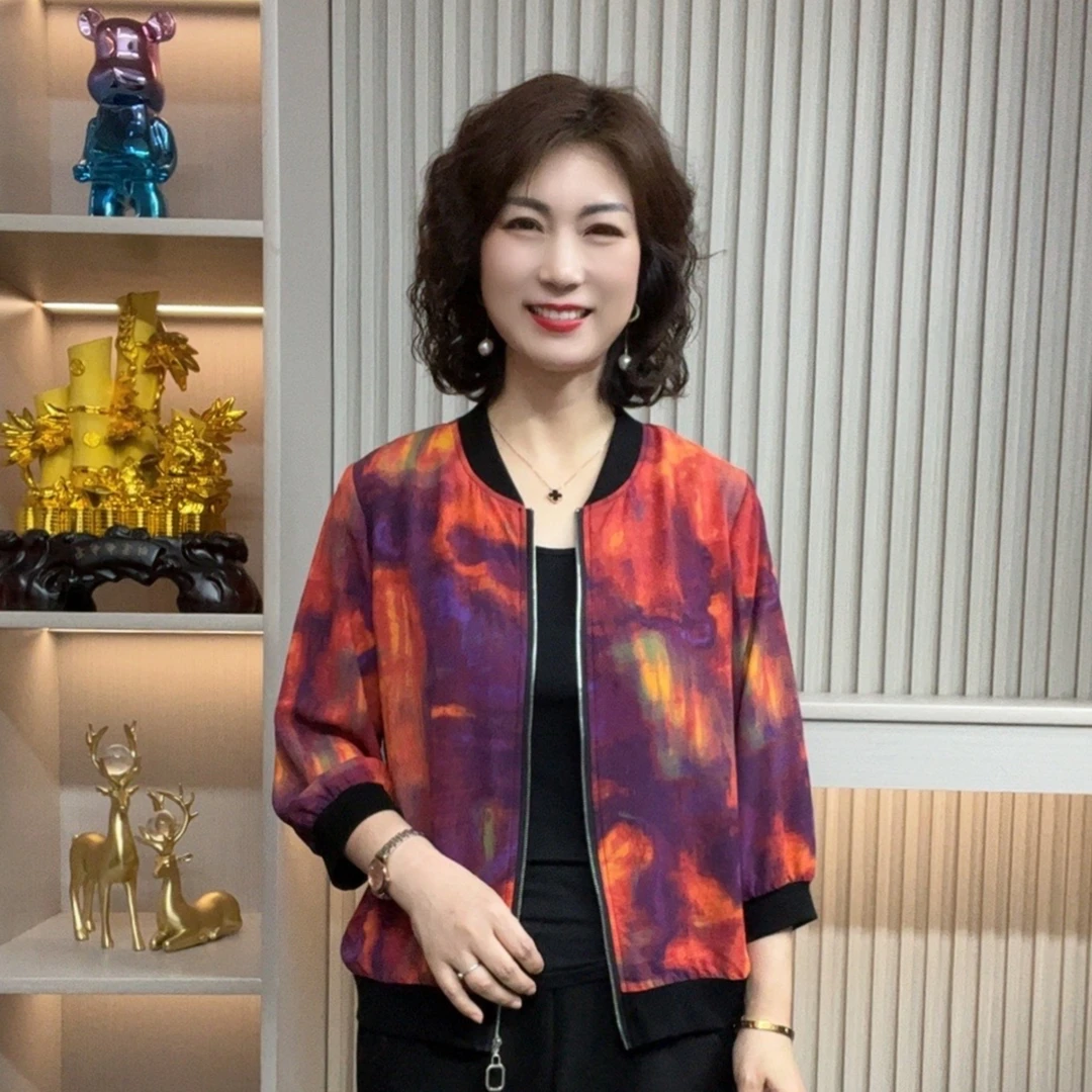 中老年妈妈装流行时尚潮牌女装宽松春秋装大码外套休闲百搭中袖女
