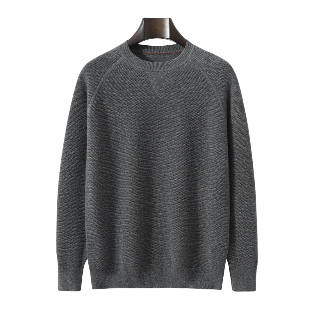 【不议价】100%山羊绒男士12针圆领加厚款休闲针织长袖羊绒套衫保暖