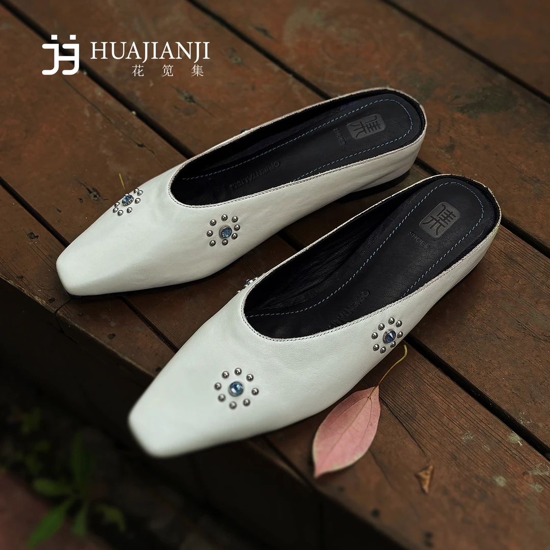 花笕集 · 2025内增高方头通勤老钱风软底包头拖休闲包头低跟厚底