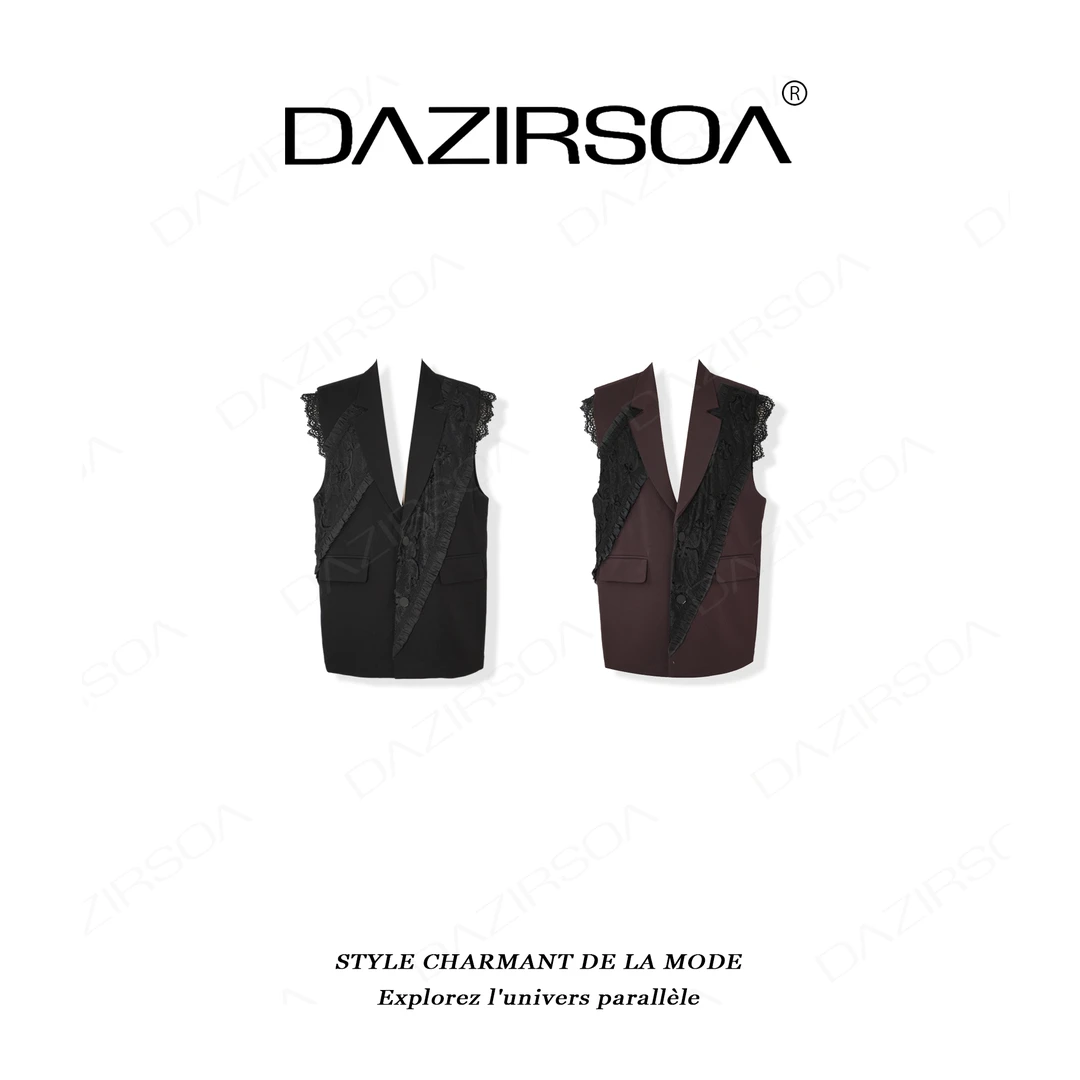 DAZIRSOA/达姿“秩序能量”时尚百搭法绣蕾丝花朵个性马甲 AA859