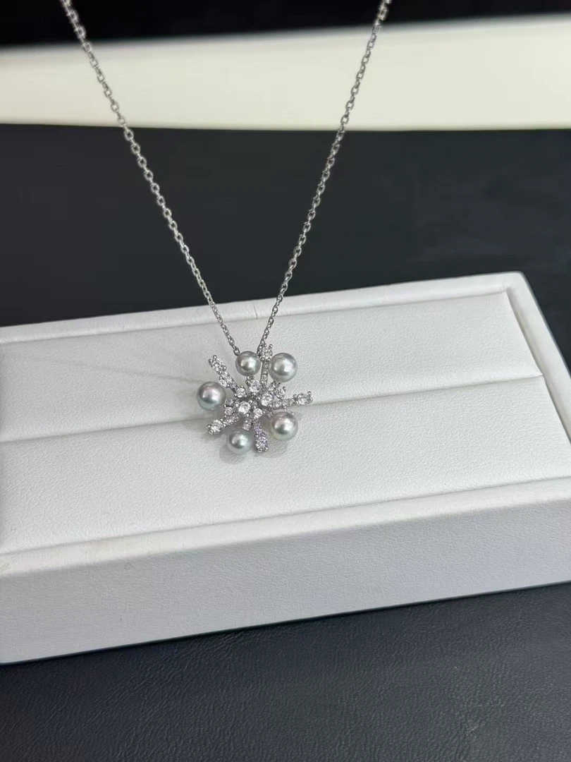 浮梦珠宝雪花飘落海水akoya真多麻色珍珠S925银项链3-5mm多样发一