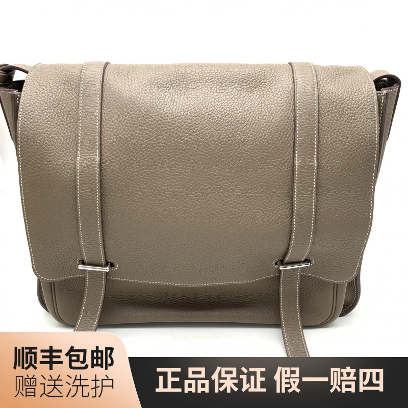 95新 Hermes/爱马仕 爱马仕 大象灰双扣翻盖斜挎包(大)/10004680