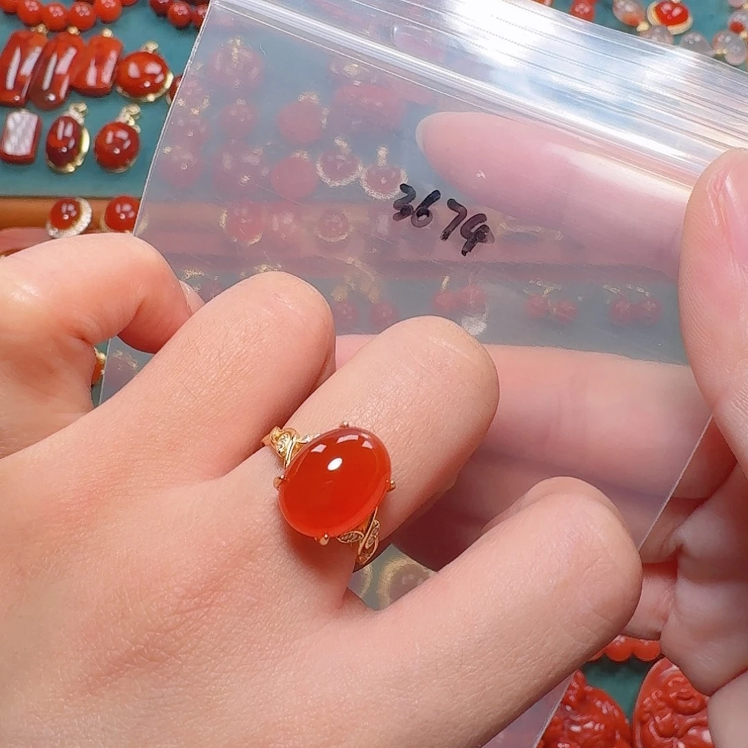 南红玛瑙银S925镶嵌戒指