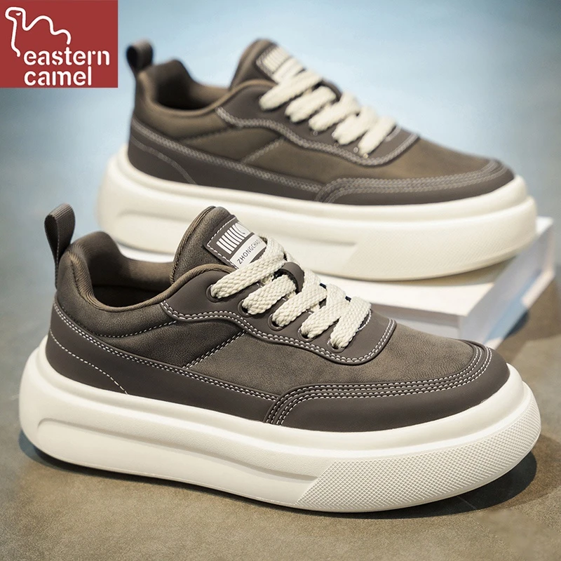 东方骆驼男鞋2025新款冬季休闲运动鞋厚底增高软皮复古高级感板鞋