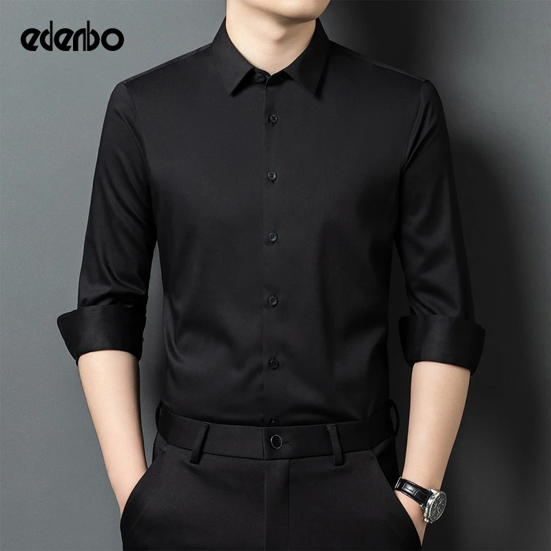 【商场同款】爱登堡男士长袖衬衫春秋季高档商务职业正装黑色衬衣服