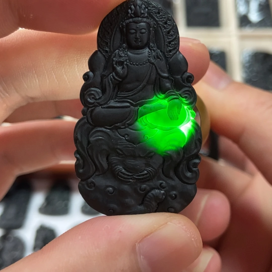 定制翡翠未镶嵌钢琴黑高冰普贤菩萨