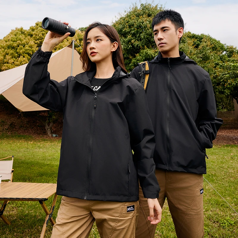冲锋衣定制一体式春秋男女同款连帽薄款可拆卸外套休闲衣
