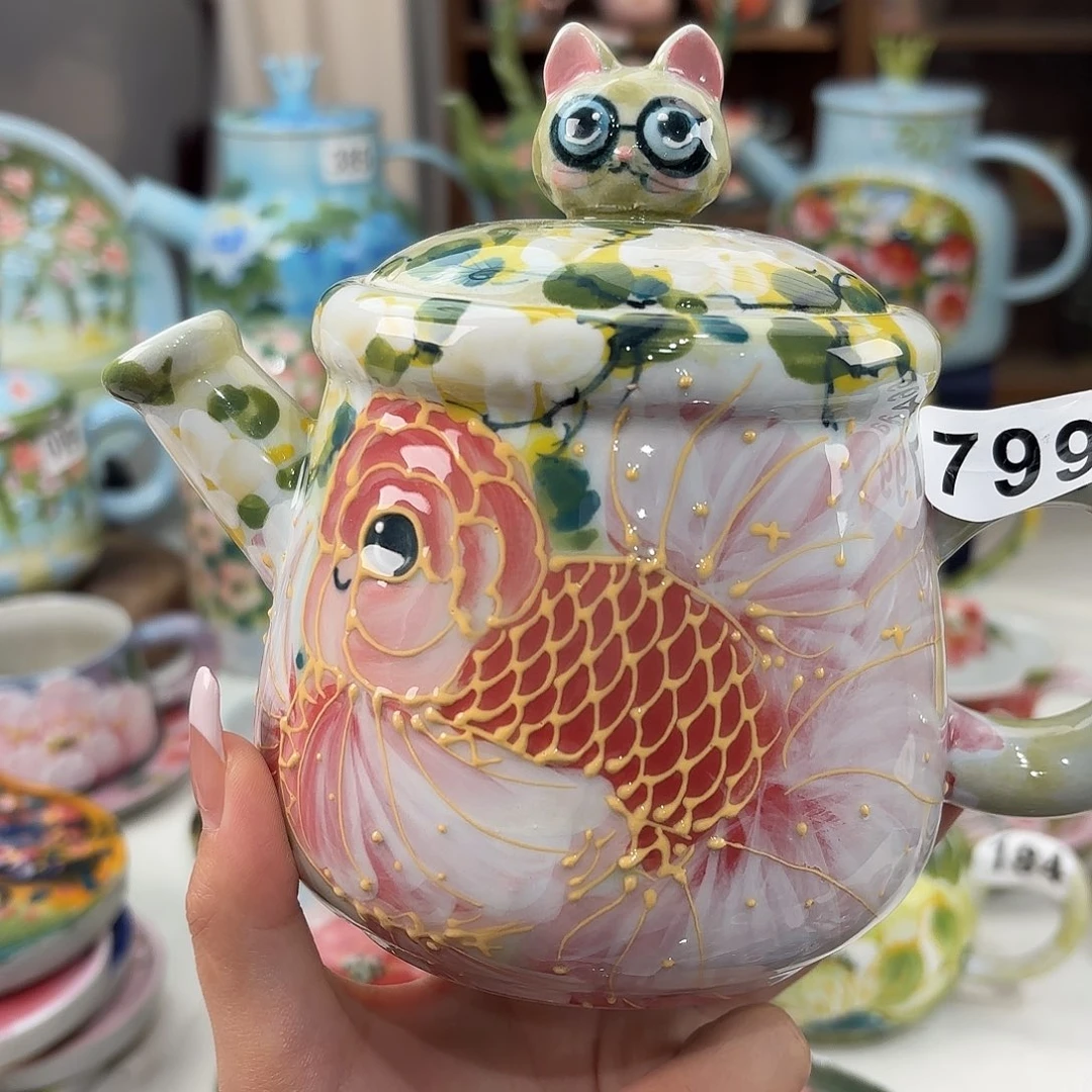 瓷片景德镇手绘高温釉下彩陶瓷茶具