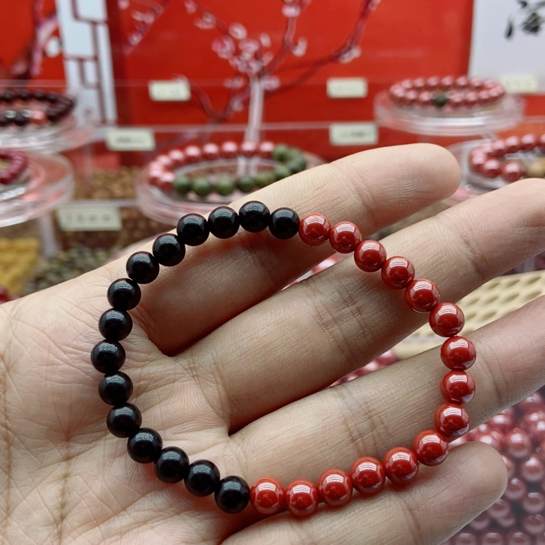 天然辰砂帝王砂黑檀6mm