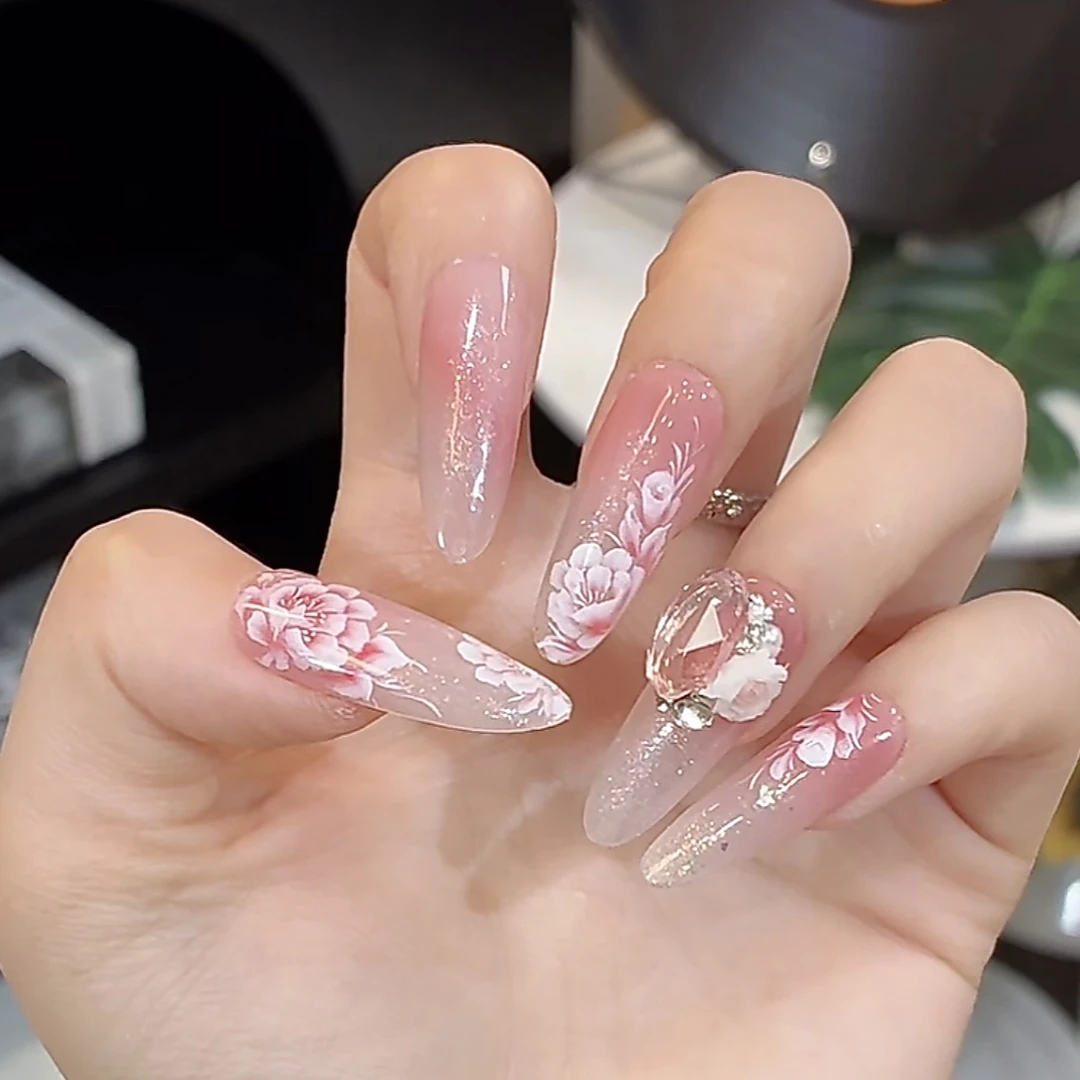 【花开动京城-设计师高定】鹿鹿家-纯手工高定穿戴甲水彩手绘牡丹X