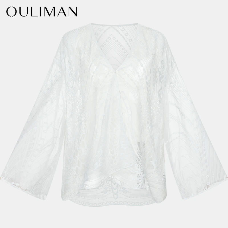 【欧黎蔓X俏姐姐-雅典月光】 品牌真丝万针云绣衫 R8M2XS0001N80